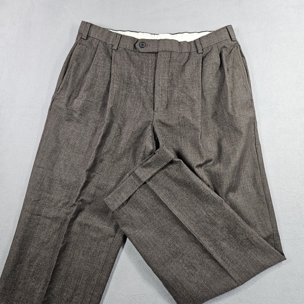 Brooks Brothers Pants Mens 36x30* 346 Madison Fit Glen Plaid Brown Wool Pleated